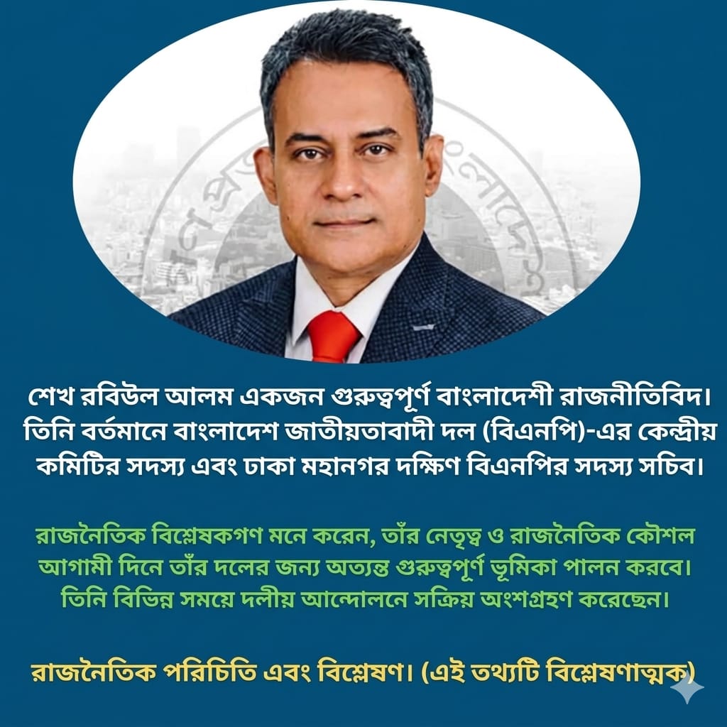 শেখ রবিউল আলম, বর্তমানে তিনি বাংলাদেশ সরকারের সড়ক পরিবহন ও সেতু মন্ত্রণালয়, রেল পথ মন্ত্রণালয় এবং নৌ পরিবহন মন্ত্রণালয়ের মন্ত্রী।