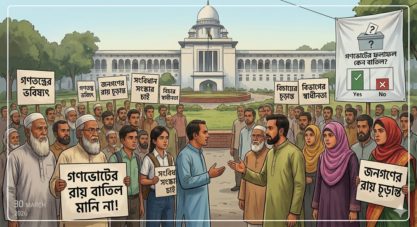 ২০২৬ সালের ফেব্রুয়ারি মাসে অনুষ্ঠিত গণভোট এবং এর ফলাফল বাতিল করা সংক্রান্ত আইনগত বিতর্ক নিয়ে বর্তমানে বাংলাদেশে বেশ আলোচনা :